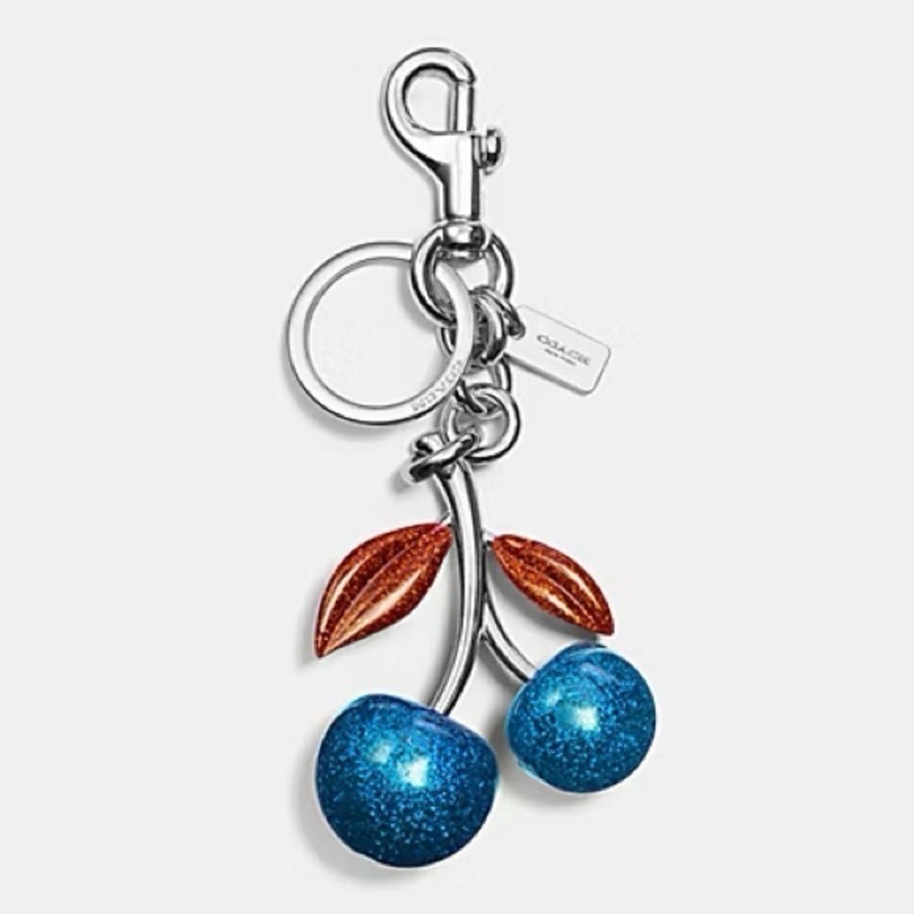 COACH RARE RESIN BLUE CHERRY BAG CHARM FOB F58516 SILVER/CORNFLOWER KEYCHAIN - Picture 6 of 6